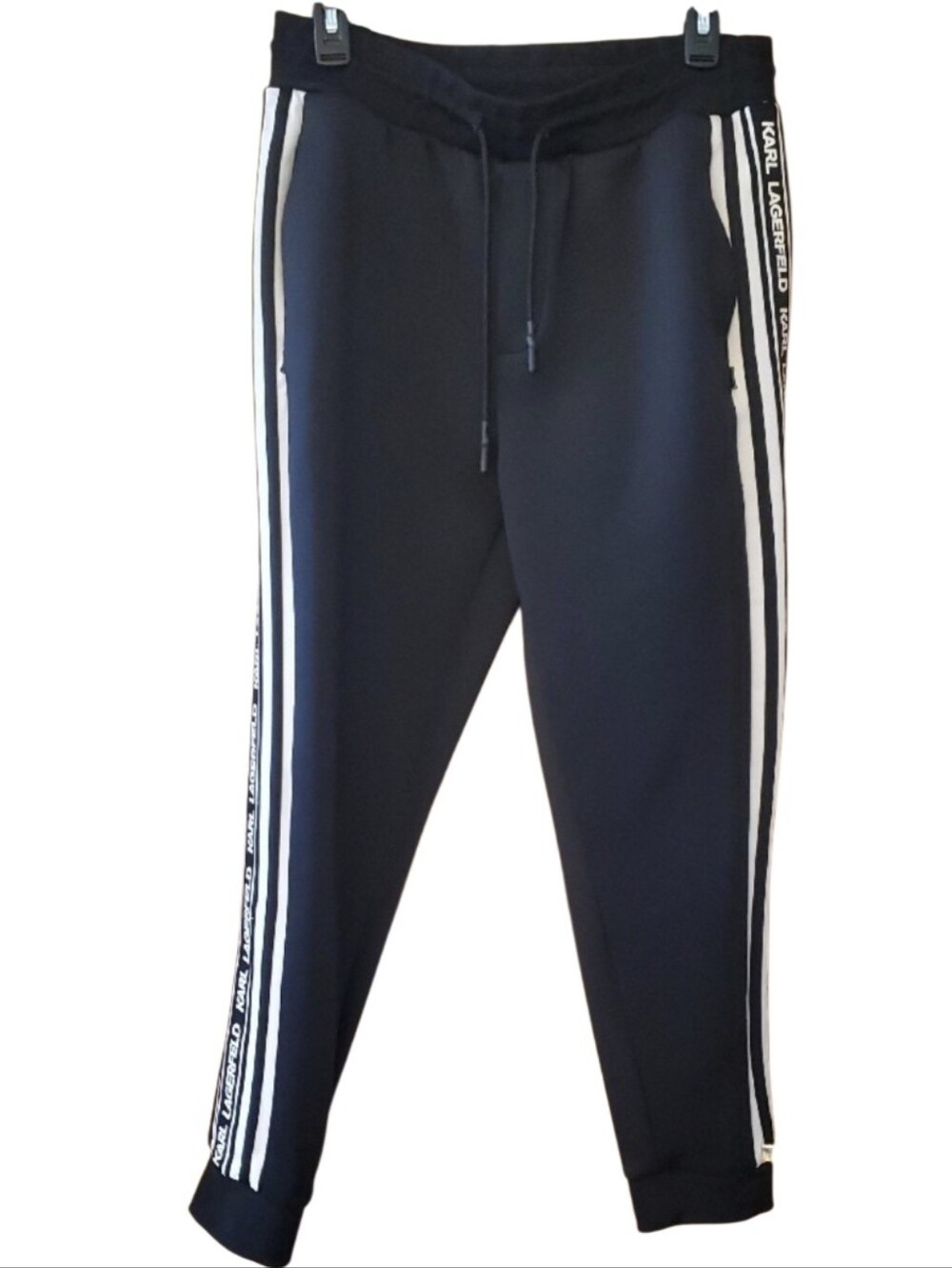 Karl Lagerfeld Paris Mens Black Joggers with White Side Stripes And Logo Tape